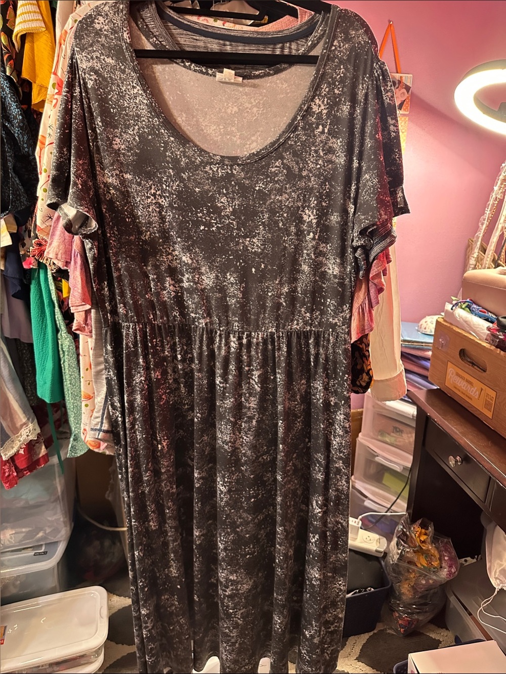 LuLaRoe Black & Gray Marble-Effect Maxi Dress